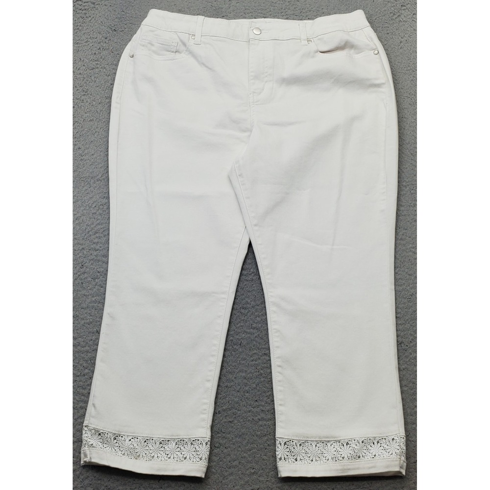 Westport 1962 Capri Pants Women 16 White Classic Fit High Rise Stretch Lace Trim
